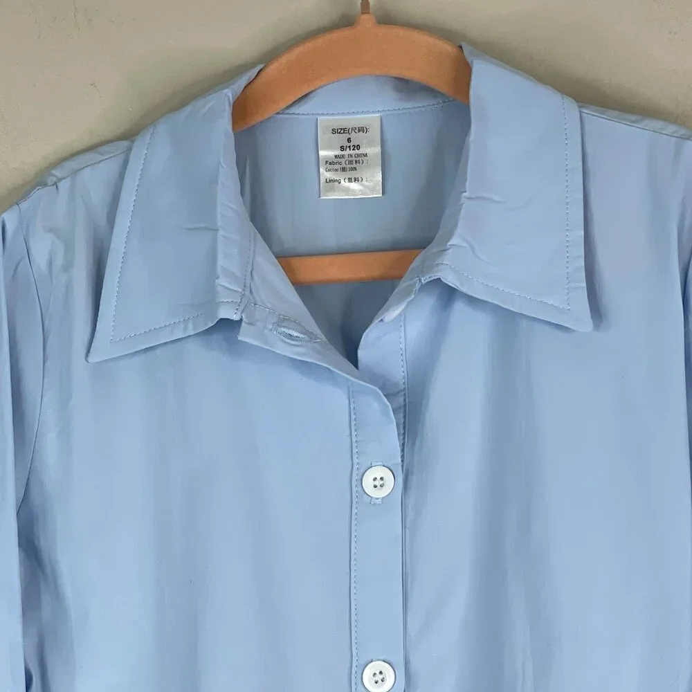 Boutique Button Up Dress Girls 6 Baby Blue Long Sleeve Preppy Layering Old Money